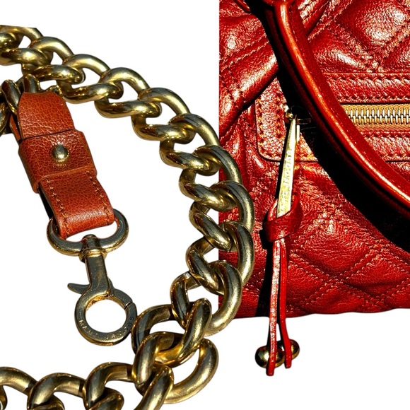 Marc Jacobs Stam Purse Satchel Frame Quilted Leather Gold Chain Kiss Lock(Rare) - Picture 11 of 15